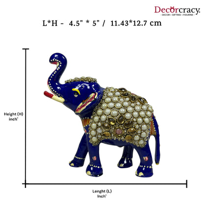 Elephant Stone 1Pc Metal Meenakari Art Hand Painted Animal Set Blue/Multi