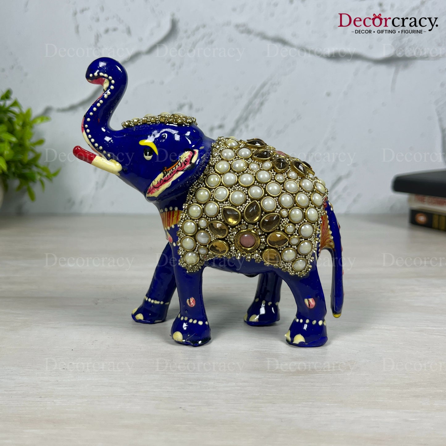 Elephant Stone 1Pc Metal Meenakari Art Hand Painted Animal Set Blue/Multi