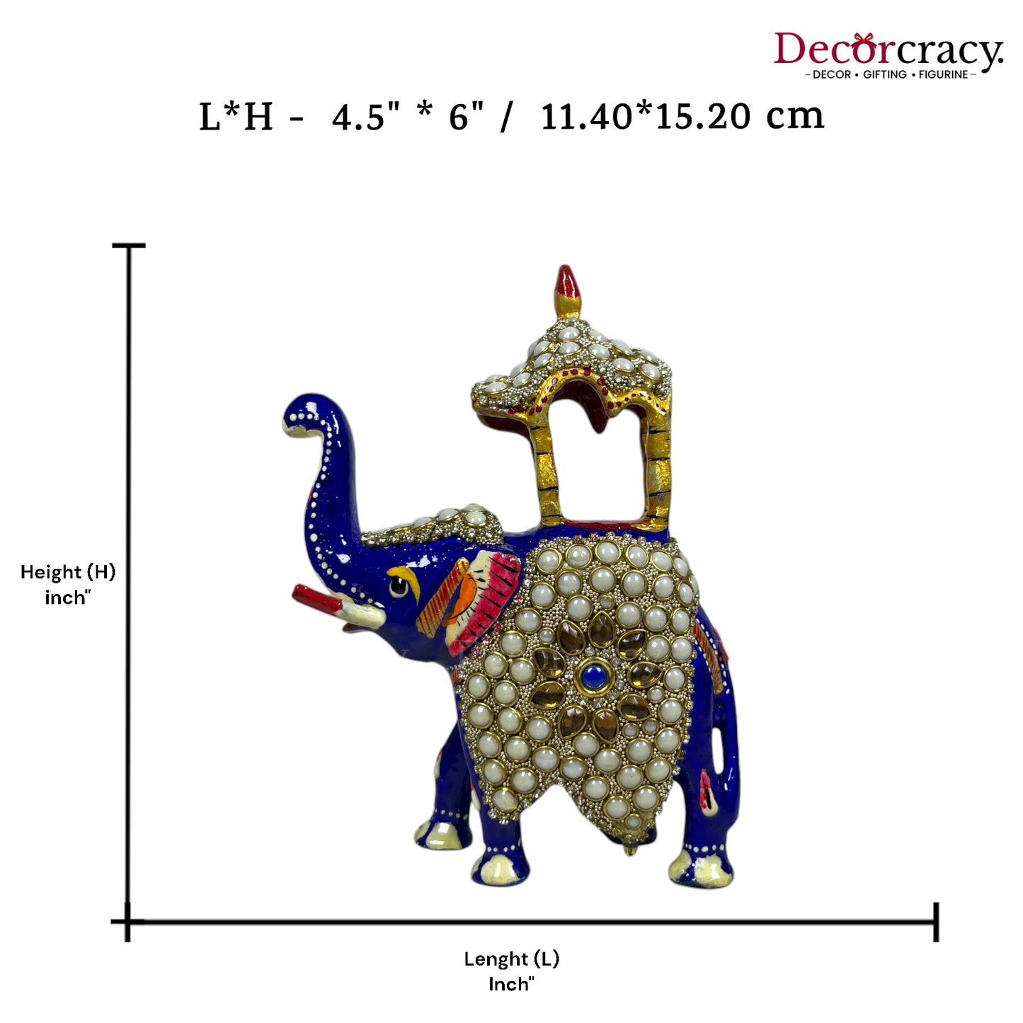 Elephant Ambabari Stone 1Pc Metal Meenakari Art Hand Painted Animal Set Blue/Multi Large