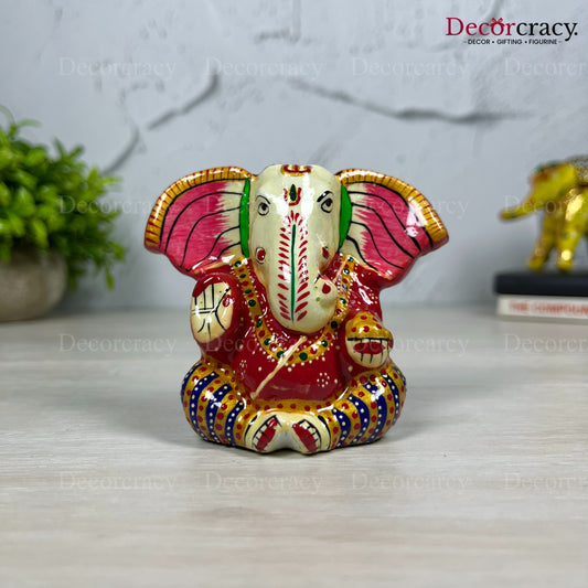 Ganesh Ear Metal Meenakari Art Hand Painted Car Dashboard Idol