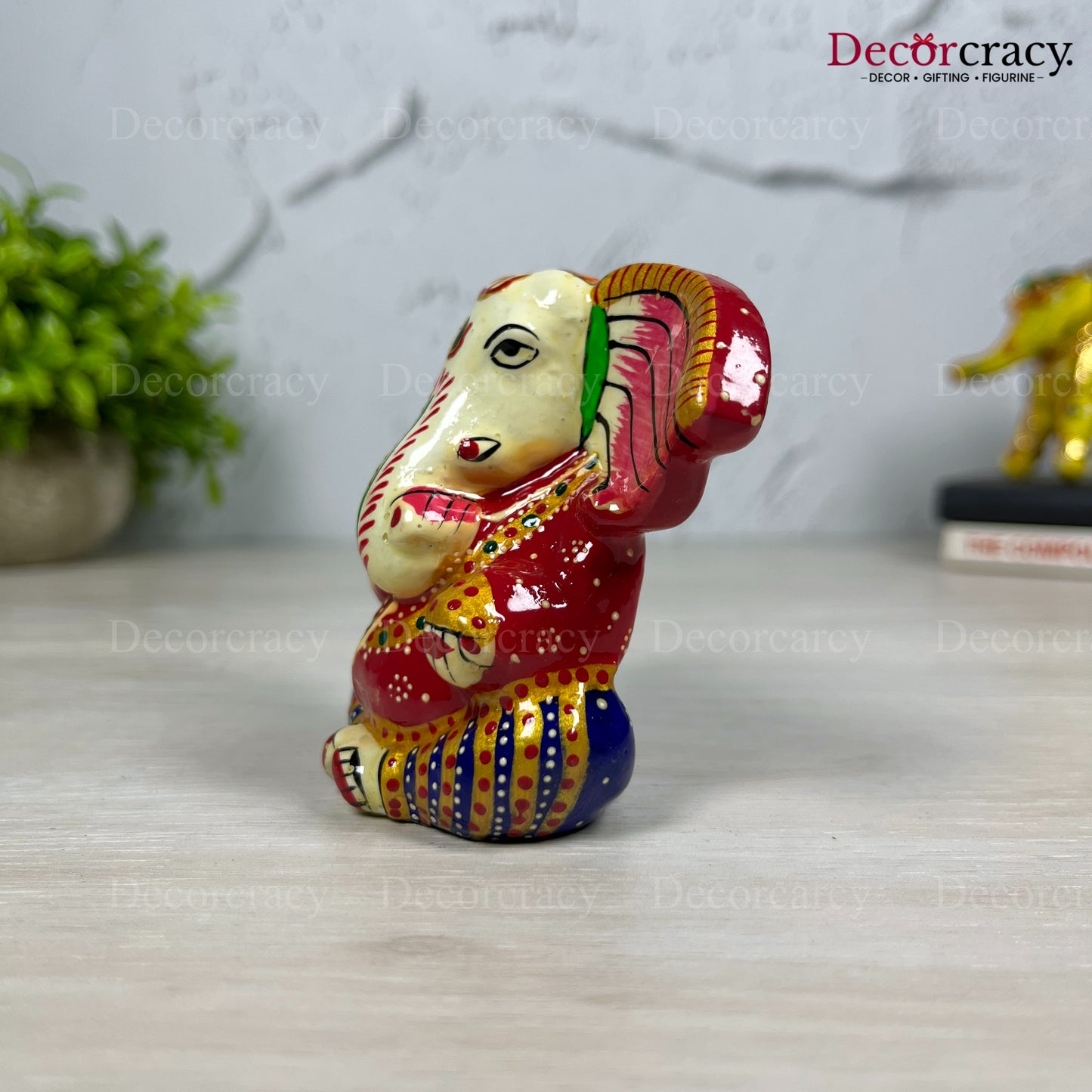 Ganesh Ear Metal Meenakari Art Hand Painted Car Dashboard Idol
