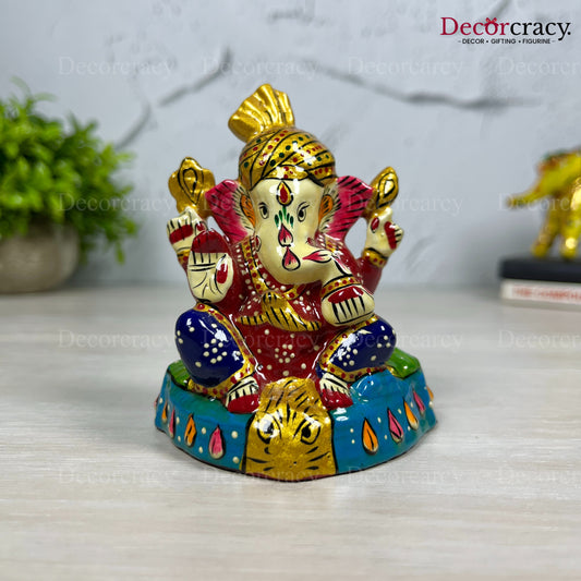 Ganesh Metal Meenakari Art Hand Painted Car Dashboard IdolD1