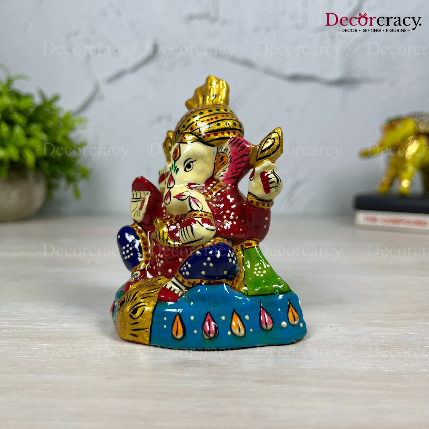 Ganesh Metal Meenakari Art Hand Painted Car Dashboard IdolD1