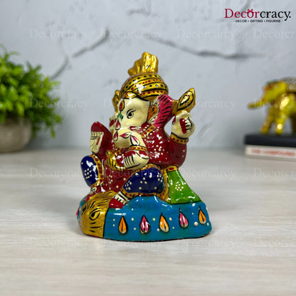 Ganesh Metal Meenakari Art Hand Painted Car Dashboard IdolD1