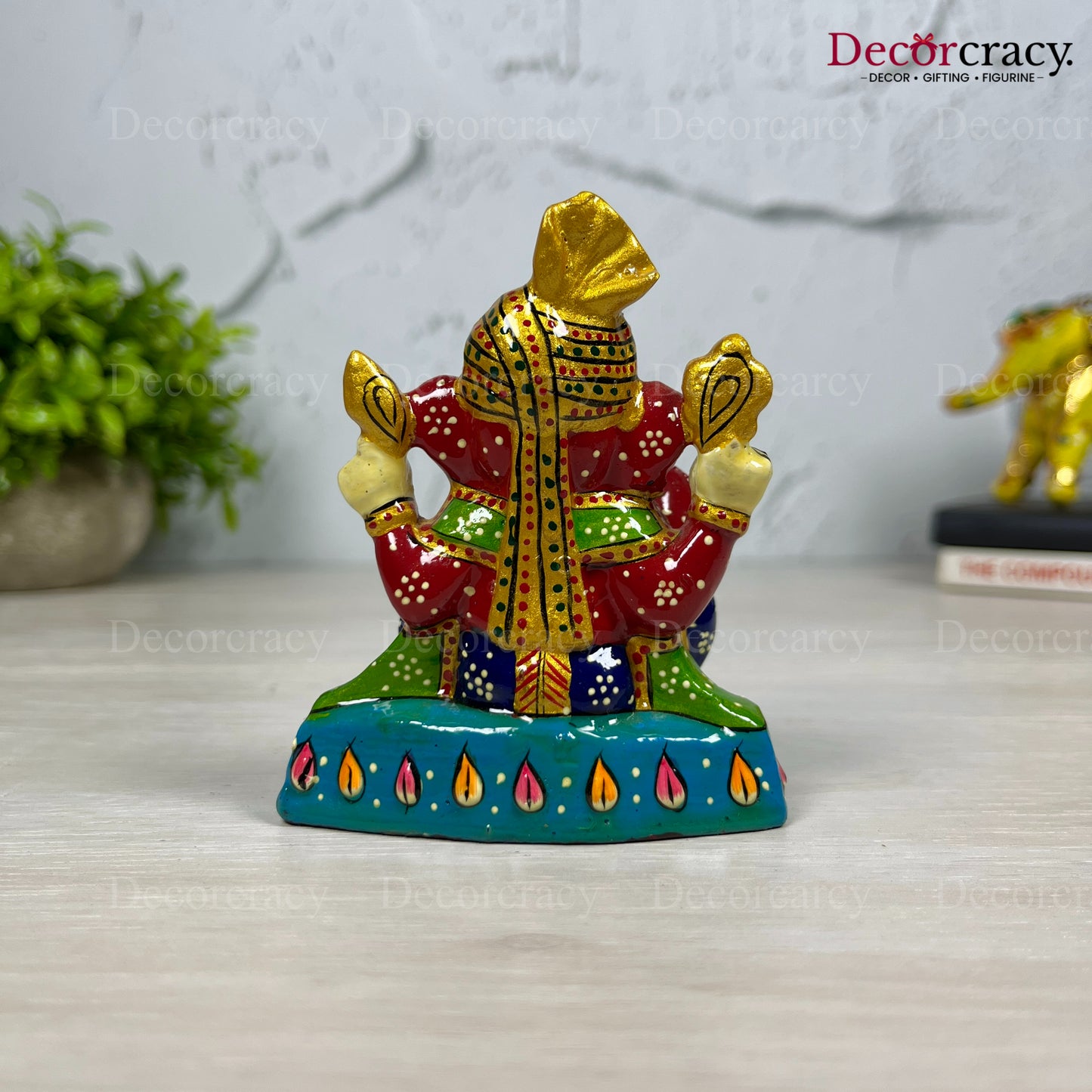 Ganesh Metal Meenakari Art Hand Painted Car Dashboard IdolD1