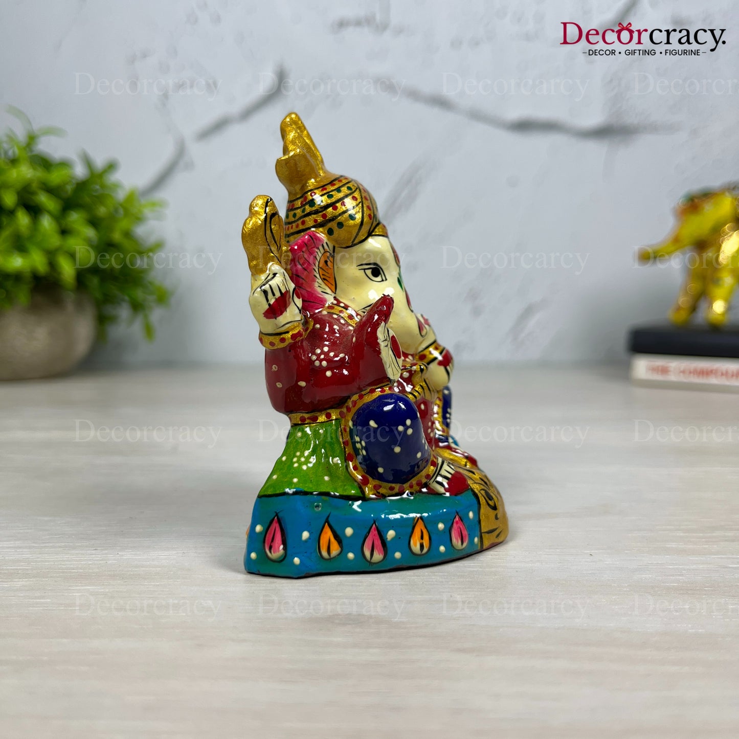 Ganesh Metal Meenakari Art Hand Painted Car Dashboard IdolD1