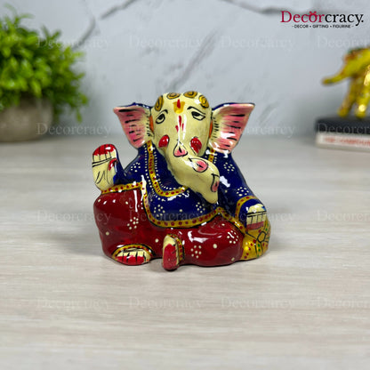 Ganesh Metal Meenakari Art Hand Painted Car Dashboard IdolD2