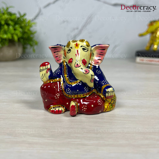 Ganesh Metal Meenakari Art Hand Painted Car Dashboard IdolD2