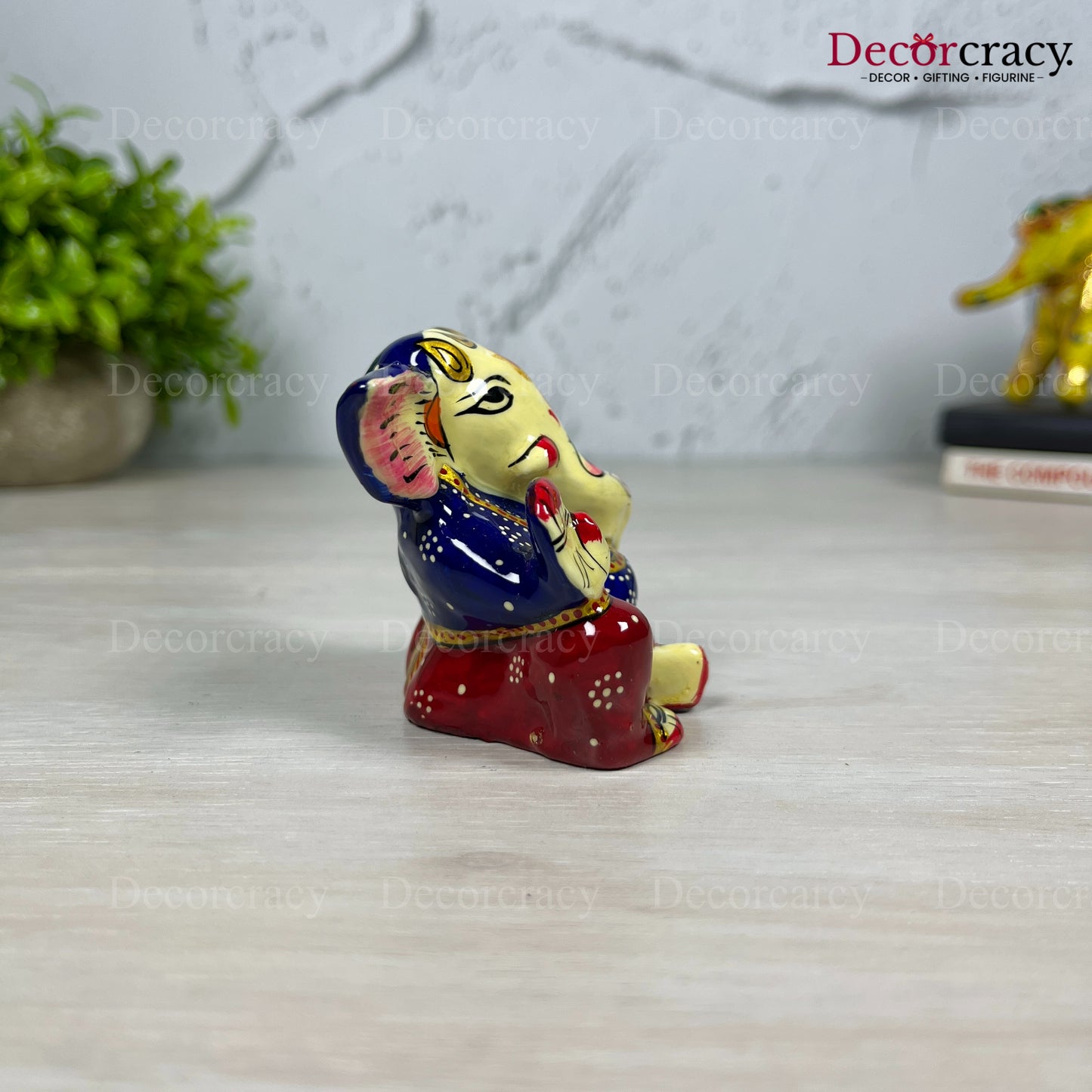 Ganesh Metal Meenakari Art Hand Painted Car Dashboard IdolD2