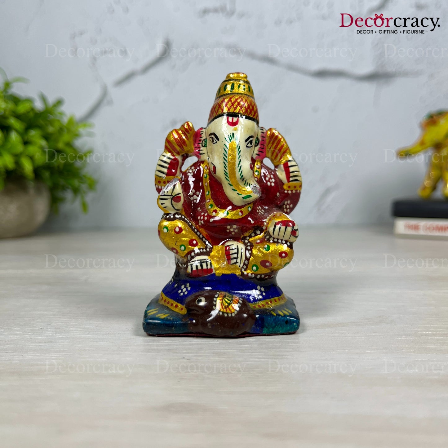 Ganesh Metal Meenakari Art Hand Painted Car Dashboard IdolD4