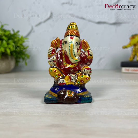 Ganesh Metal Meenakari Art Hand Painted Car Dashboard IdolD4