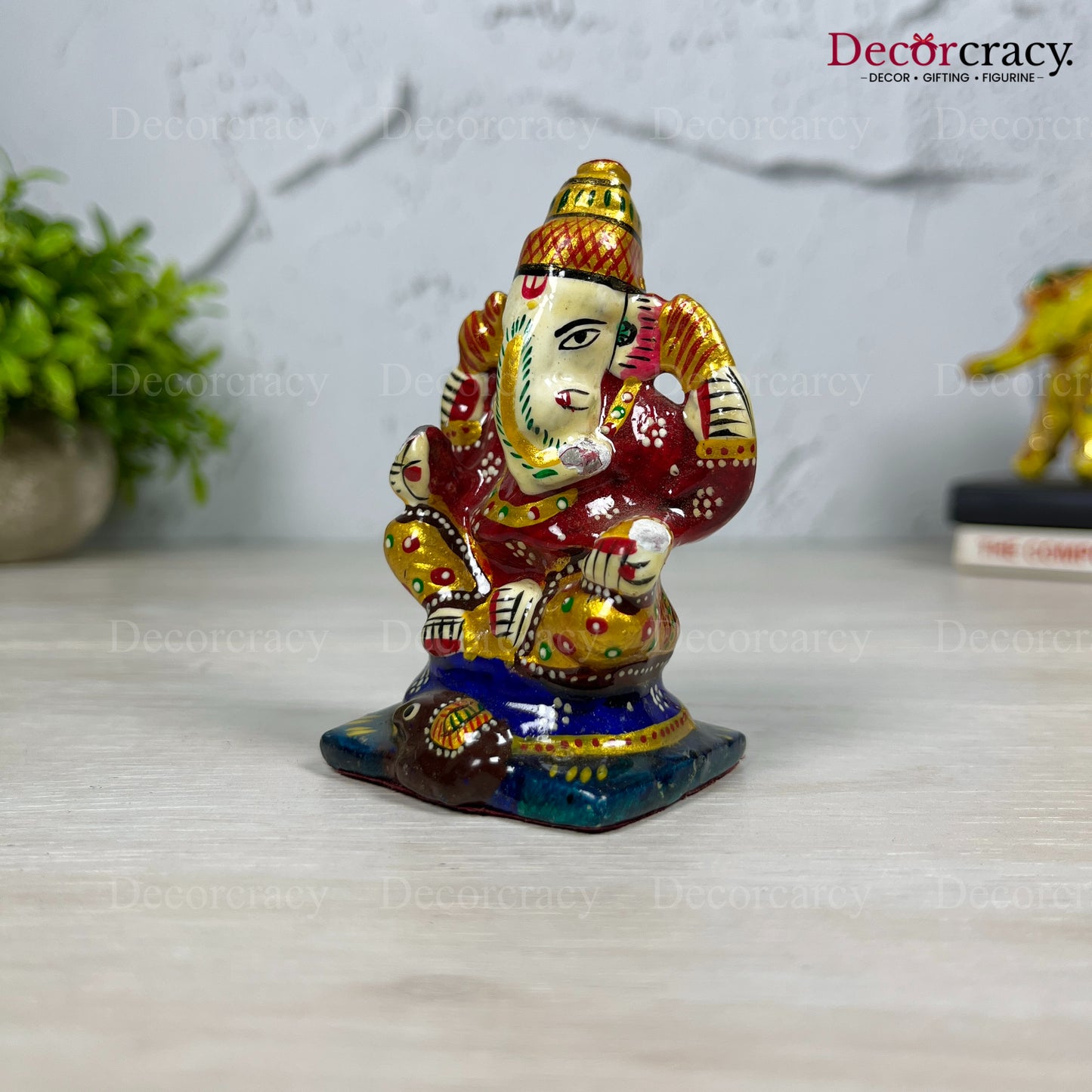 Ganesh Metal Meenakari Art Hand Painted Car Dashboard IdolD4