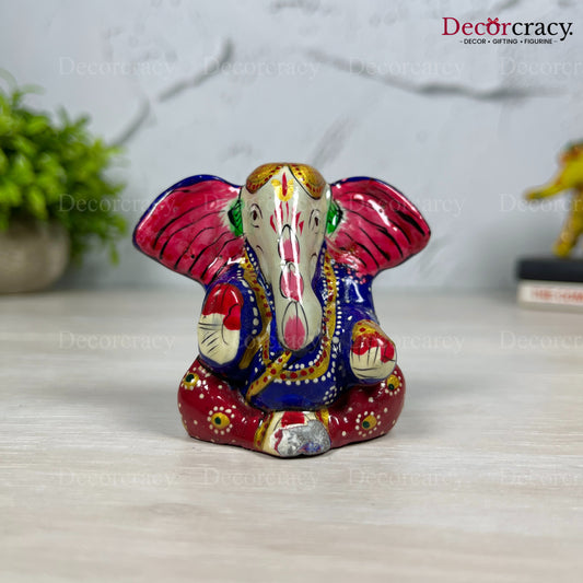 Ganesh Ear Metal Meenakari Art Hand Painted Car Dashboard Idol