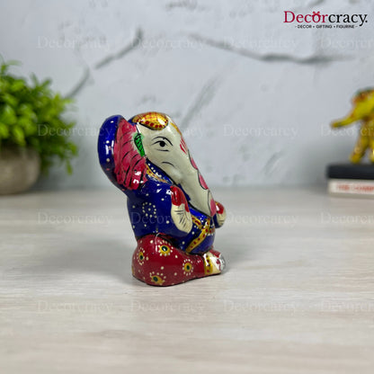 Ganesh Ear Metal Meenakari Art Hand Painted Car Dashboard Idol