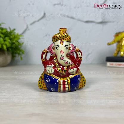 Ganesh Metal Meenakari Art Hand Painted Car Dashboard Idol