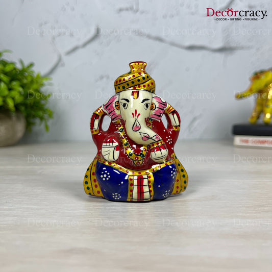 Ganesh Metal Meenakari Art Hand Painted Car Dashboard Idol