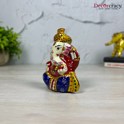 Ganesh Metal Meenakari Art Hand Painted Car Dashboard Idol