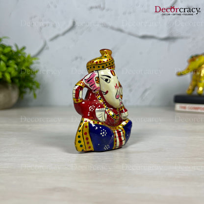 Ganesh Metal Meenakari Art Hand Painted Car Dashboard Idol