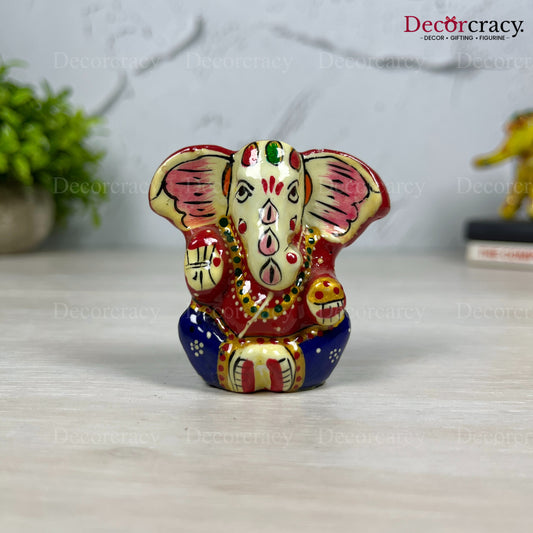 Ganesh Ear Metal Meenakari Art Hand Painted Car Dashboard Idol