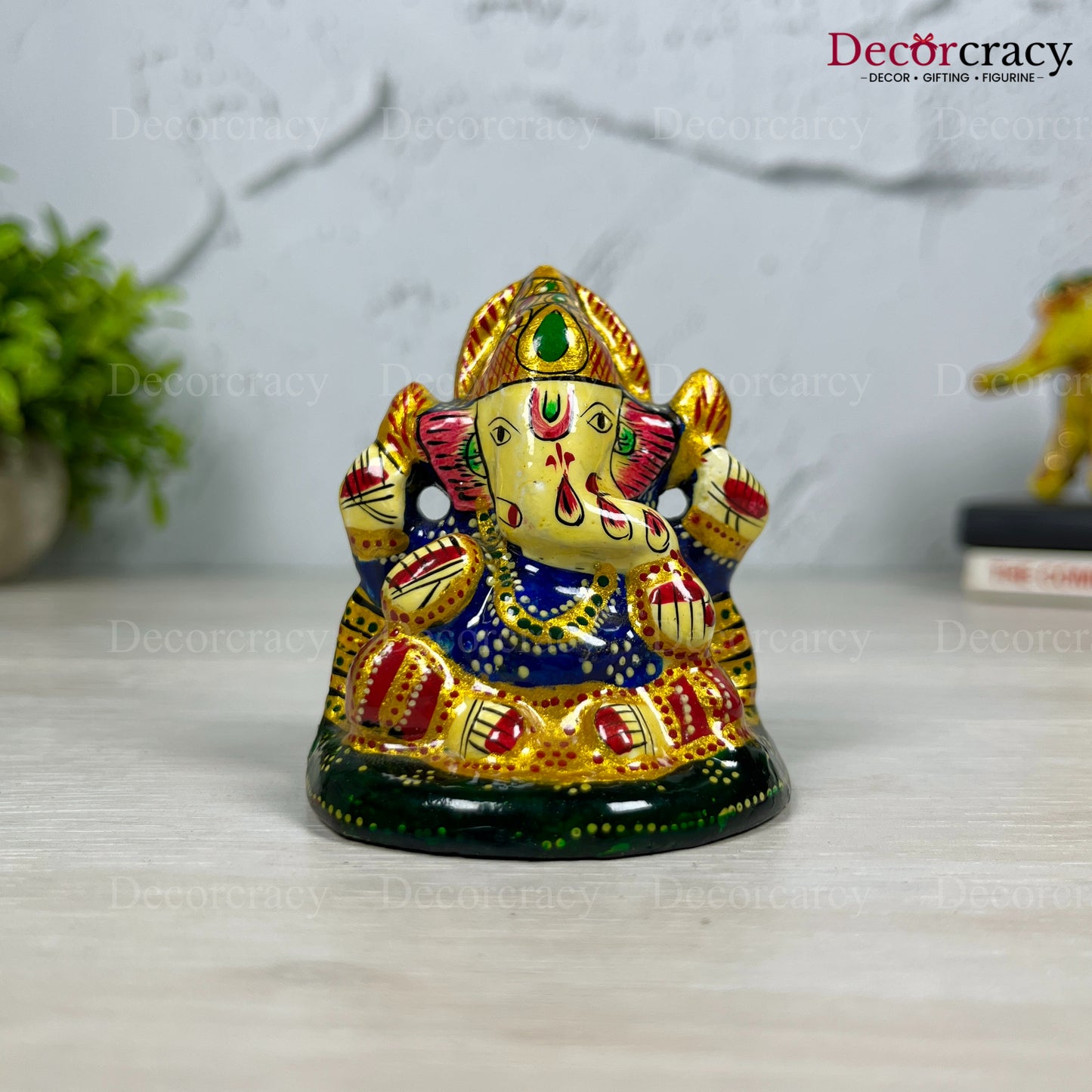 Ganesh Metal Meenakari Art Hand Painted Car Dashboard IdolD7