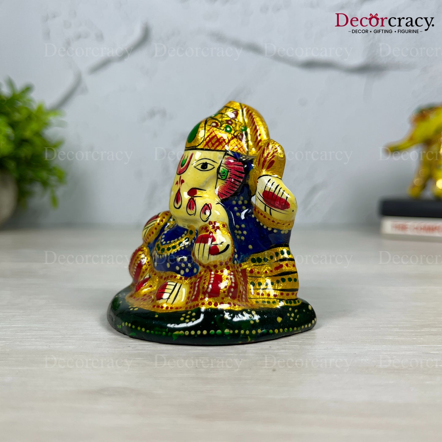 Ganesh Metal Meenakari Art Hand Painted Car Dashboard IdolD7