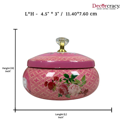 Decorative Storage Jar Metal Pink/Multi Cow Design