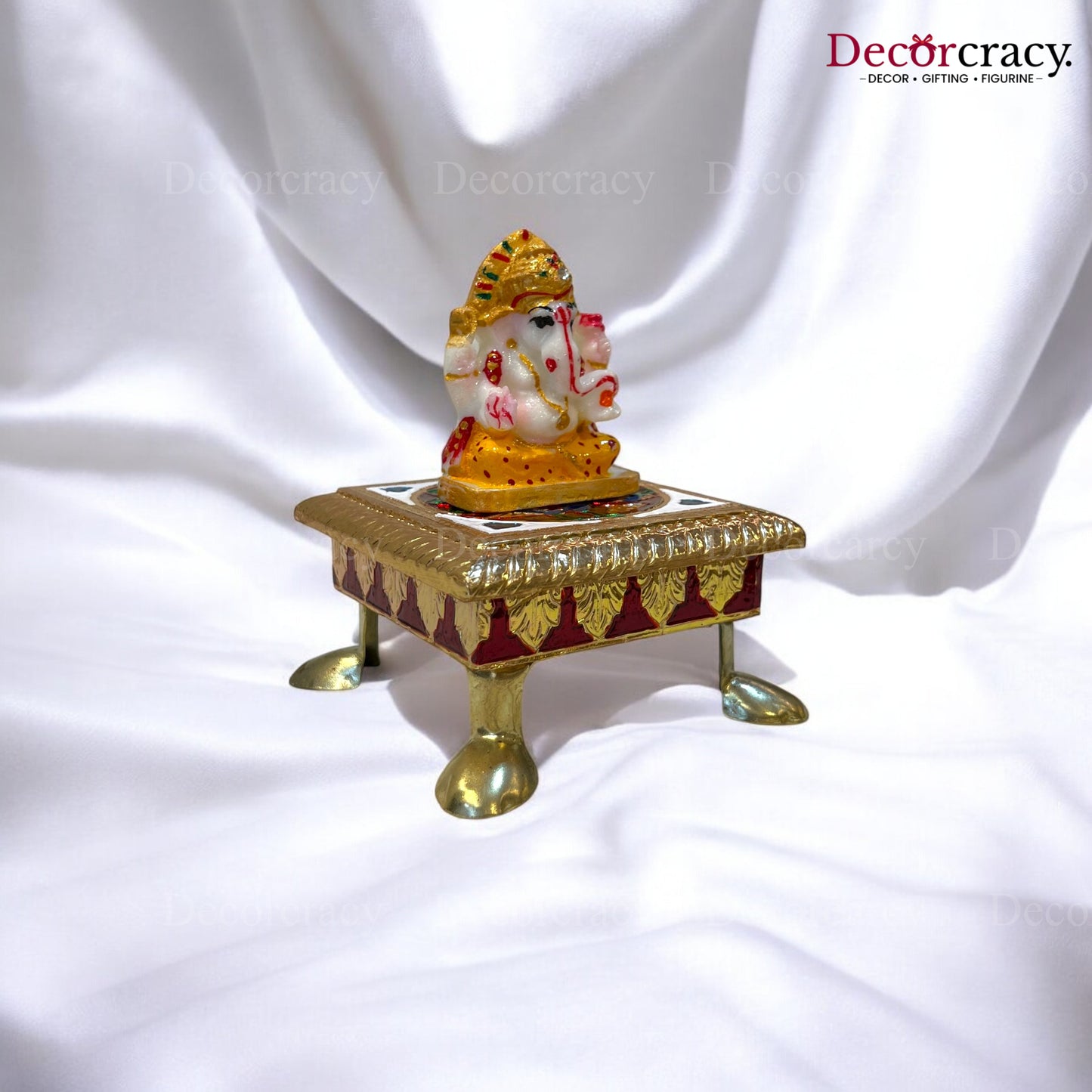 Meenakari Pooja Chowki 4" Wooden Golden/Multi