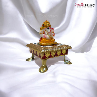Meenakari Pooja Chowki 4" Wooden Golden/Multi