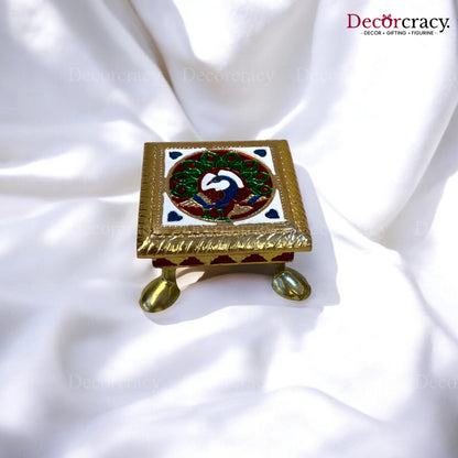 Meenakari Pooja Chowki 4" Wooden Golden/Multi