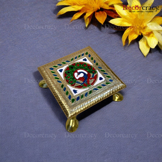 Meenakari Pooja Chowki 5" Wooden Golden/Multi