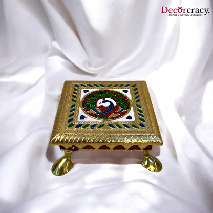 Meenakari Pooja Chowki 5" Wooden Golden/Multi