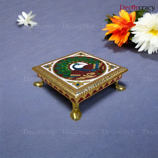 Meenakari Pooja Chowki 6" Wooden Golden/Multi