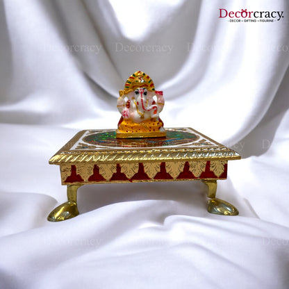 Meenakari Pooja Chowki 6" Wooden Golden/Multi