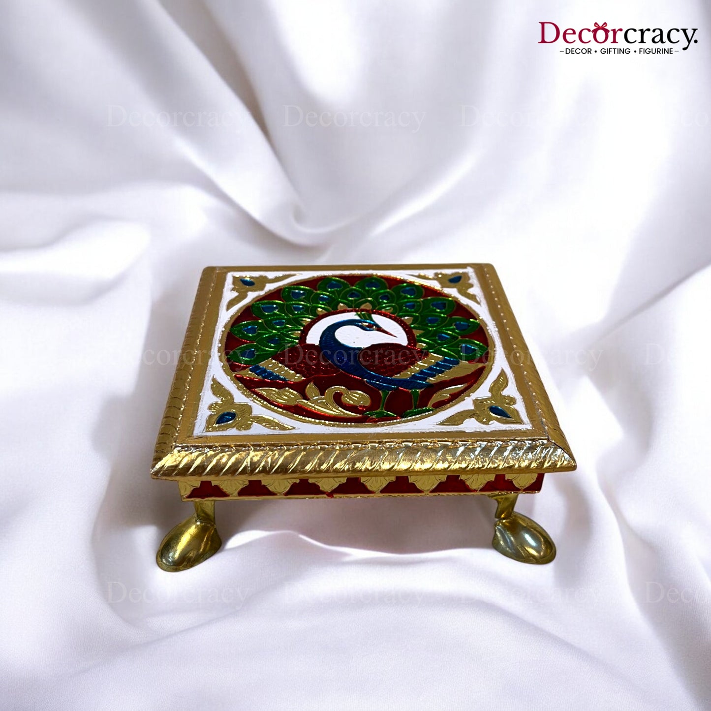 Meenakari Pooja Chowki 6" Wooden Golden/Multi