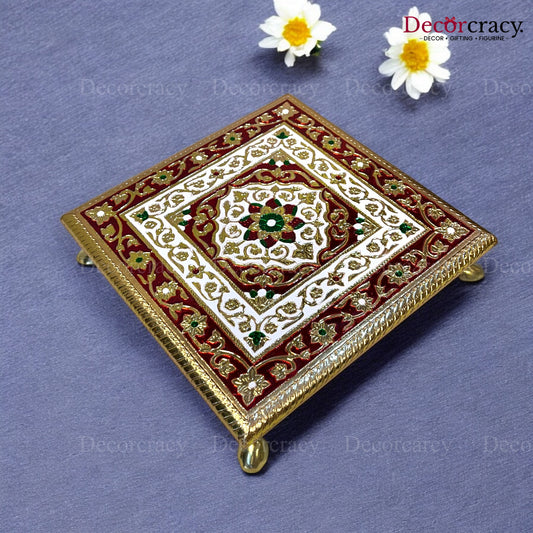 Meenakari Pooja Chowki 10" Wooden Golden/Multi