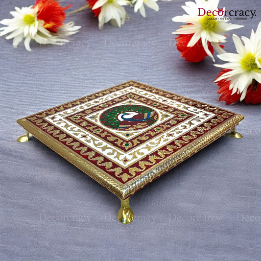Meenakari Pooja Chowki 12" Wooden Golden/Multi