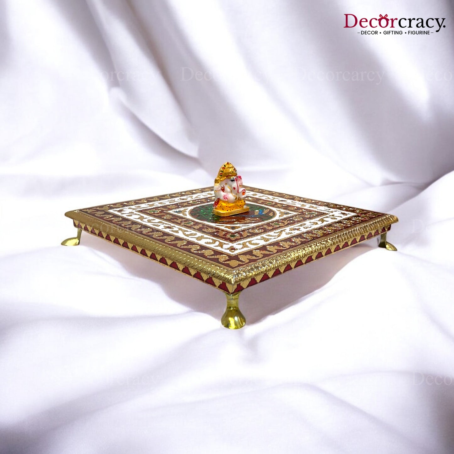 Meenakari Pooja Chowki 12" Wooden Golden/Multi