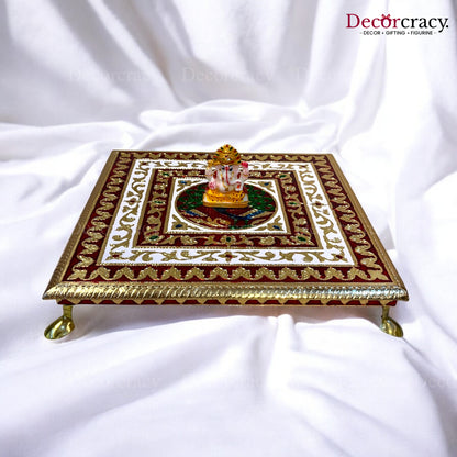 Meenakari Pooja Chowki 12" Wooden Golden/Multi