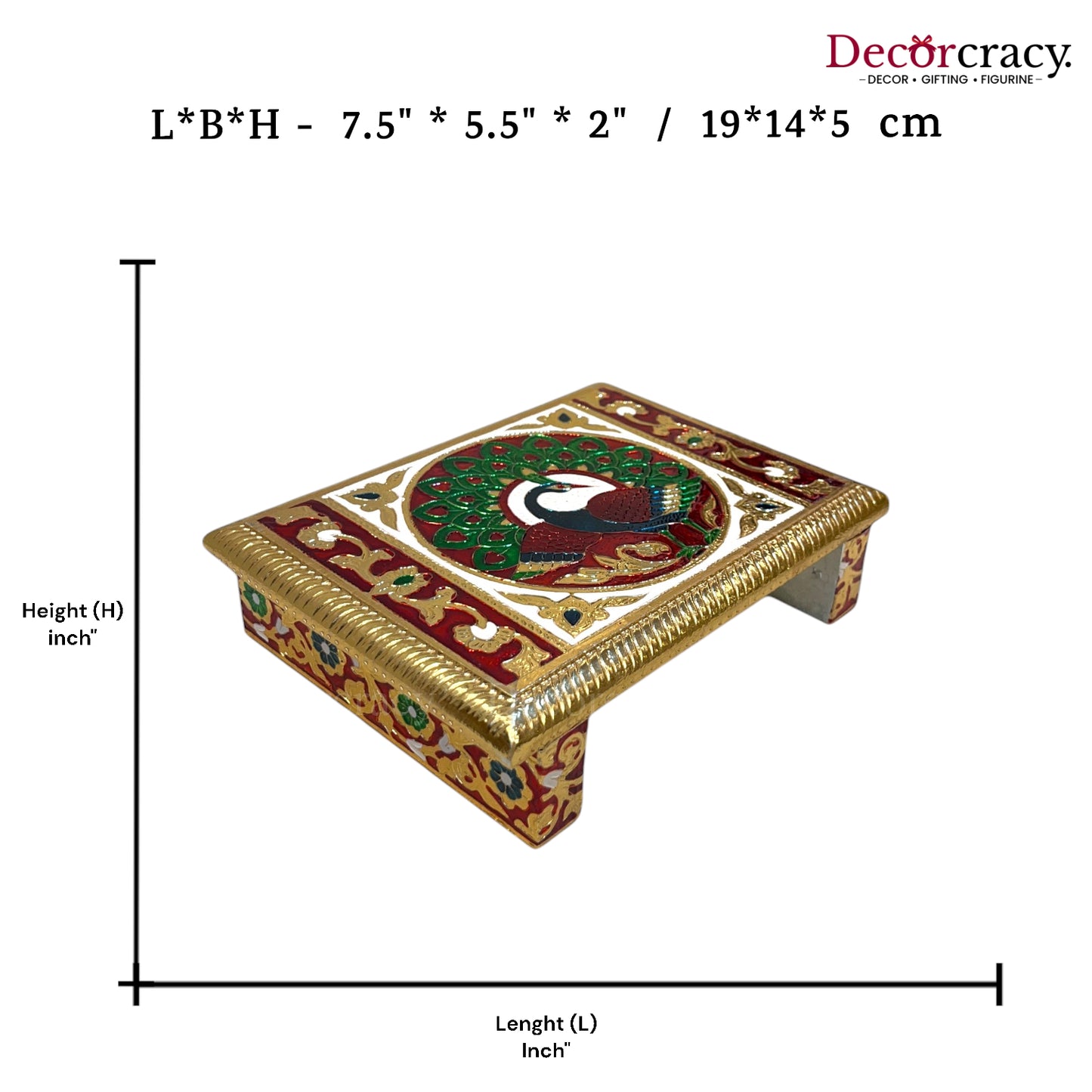 Meenakari Rajwadi Patla Chowki for Pooja 6*8" Wooden Golden/Multi