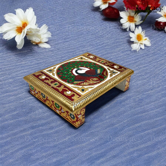 Meenakari Rajwadi Patla Chowki for Pooja 6*8" Wooden Golden/Multi