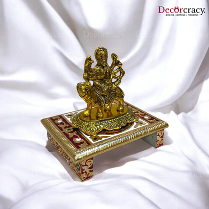 Meenakari Rajwadi Patla Chowki for Pooja 6*8" Wooden Golden/Multi