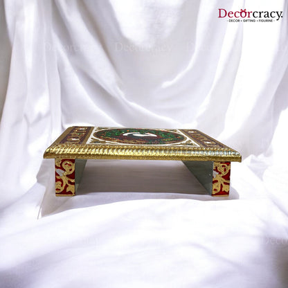 Meenakari Rajwadi Patla Chowki for Pooja 6*8" Wooden Golden/Multi