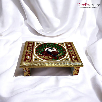 Meenakari Rajwadi Patla Chowki for Pooja 6*8" Wooden Golden/Multi