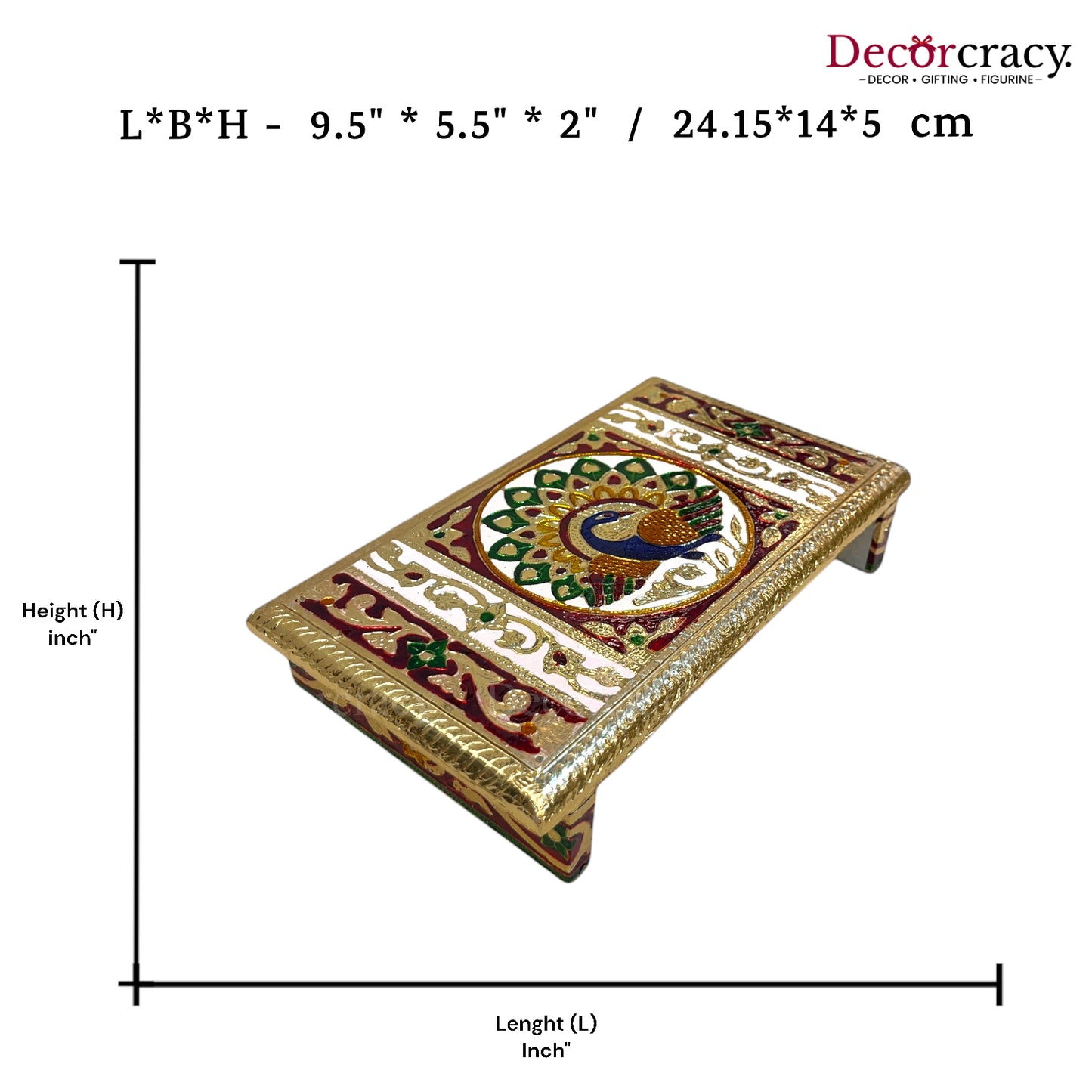 Meenakari Rajwadi Patla Chowki for Pooja 6*10" Wooden Golden/Multi
