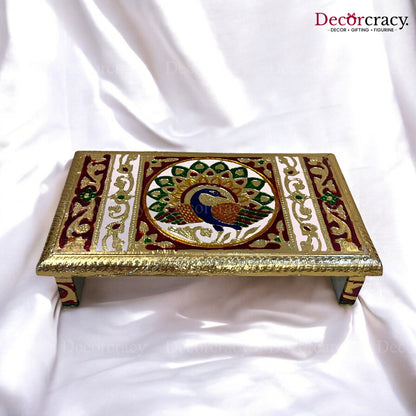 Meenakari Rajwadi Patla Chowki for Pooja 6*10" Wooden Golden/Multi