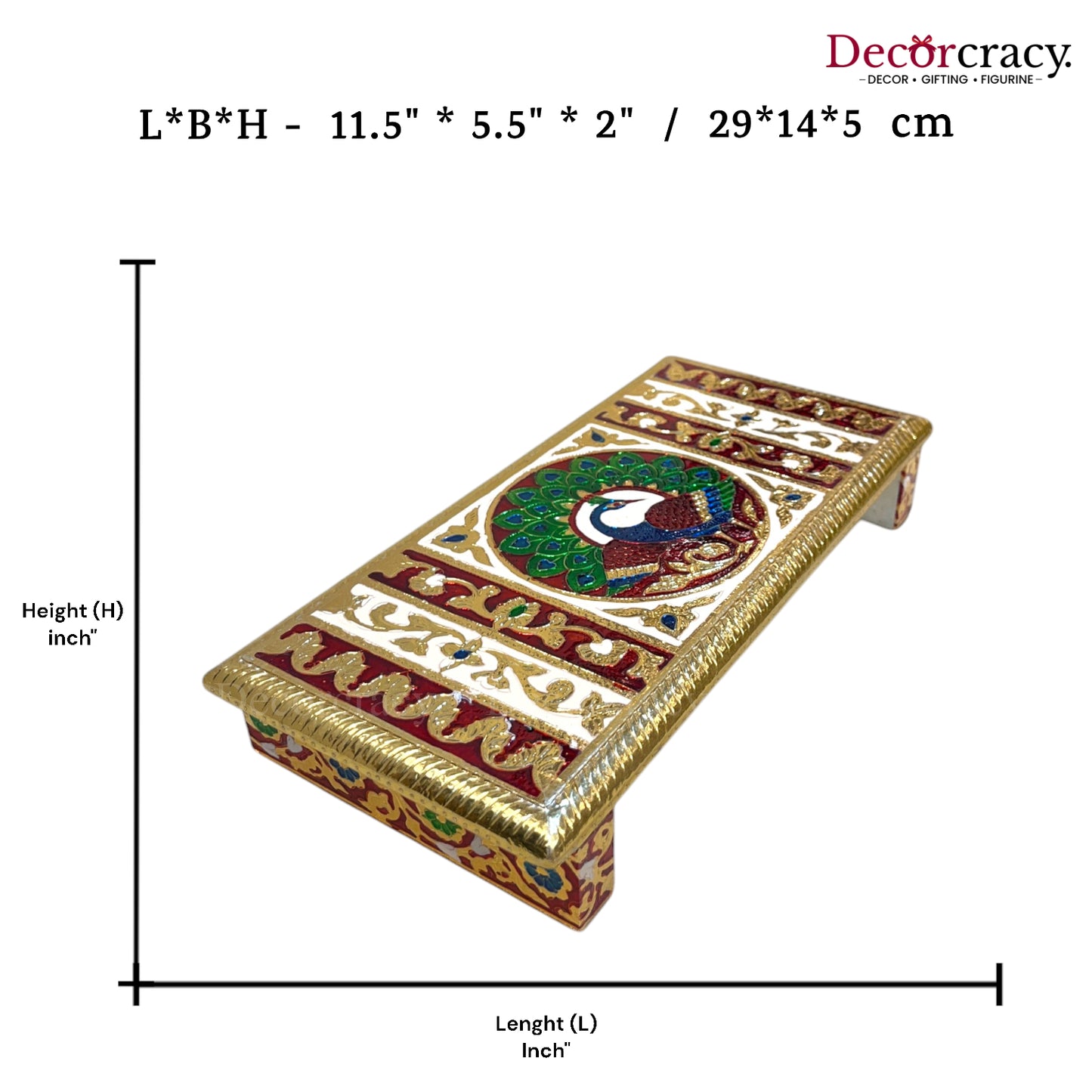 Meenakari Rajwadi Patla Chowki for Pooja 6*12" Wooden Golden/Multi