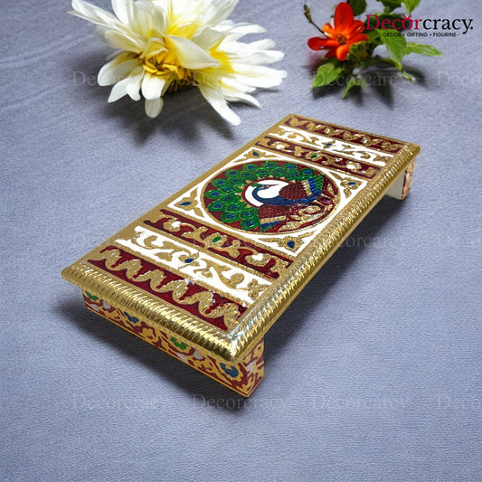 Meenakari Rajwadi Patla Chowki for Pooja 6*12" Wooden Golden/Multi