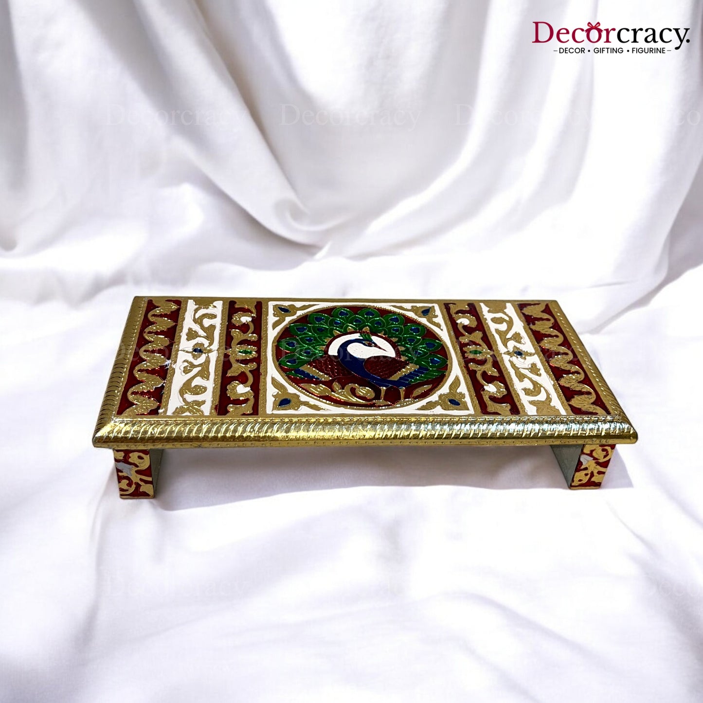 Meenakari Rajwadi Patla Chowki for Pooja 6*12" Wooden Golden/Multi