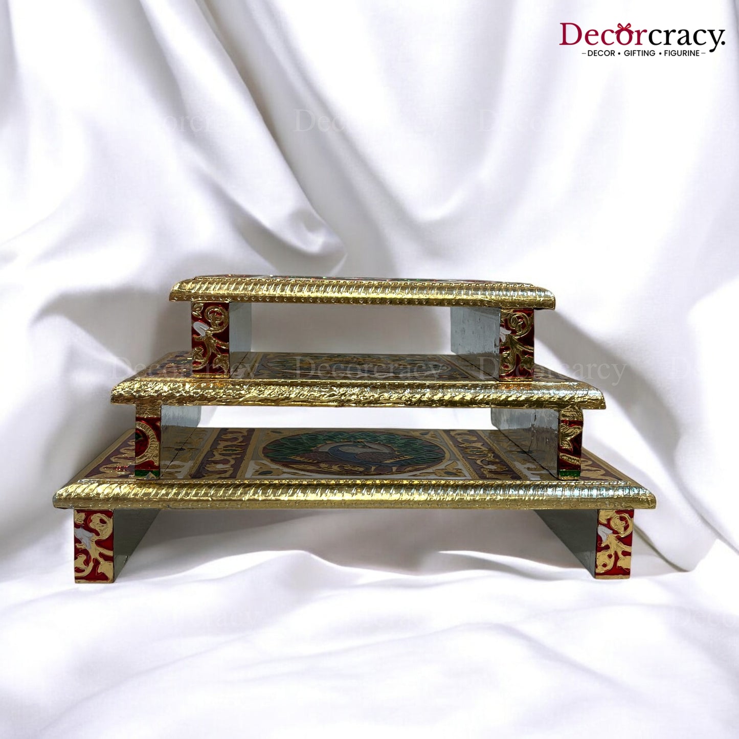 Meenakari Rajwadi Patla Chowki for Pooja 6*8", 6*10", 6*12" Wooden Golden/Multi