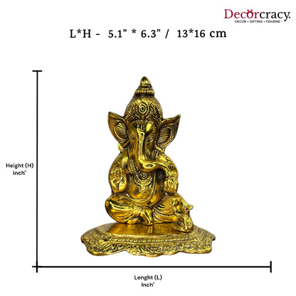 Shree Ganesh Idol Mooshak Metal golden